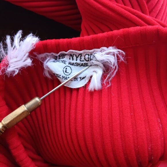 Vintage Women's Large Ribbed Stretch Top 1970's Disco Red Short Sleeve T-shirt - Picture 7 of 7